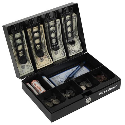 first alert steel cash box 901-bt71r|First Alert Deluxe Cash Box with Money Tray.